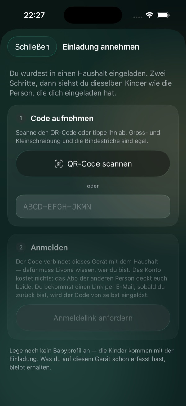 Livona Ansicht zum sicheren Annehmen einer Familieneinladung