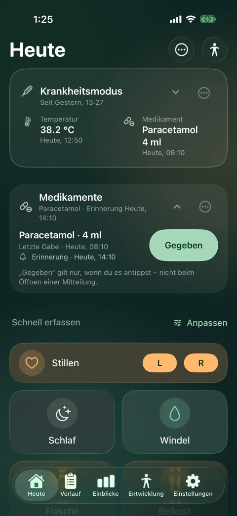 Medikamente mit letzter Gabe und Erinnerung