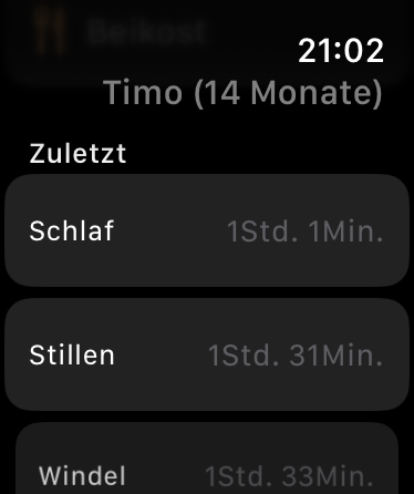 Livona auf der Apple Watch mit den letzten Familienmomenten