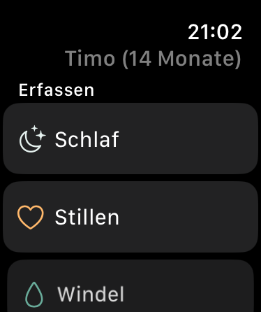 Livona auf der Apple Watch zum schnellen Erfassen eines Familienmoments