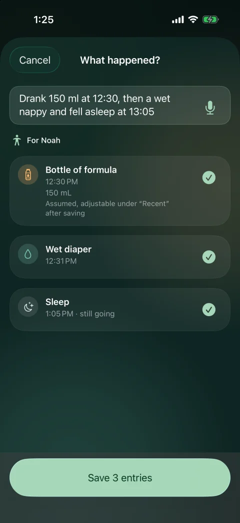 Text and voice input with three suggestions to confirm