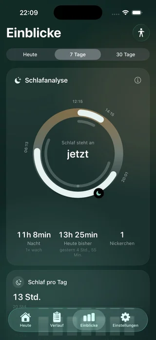 Livona Schlafanalyse mit Schlafuhr, Nachtschlaf und Nickerchen
