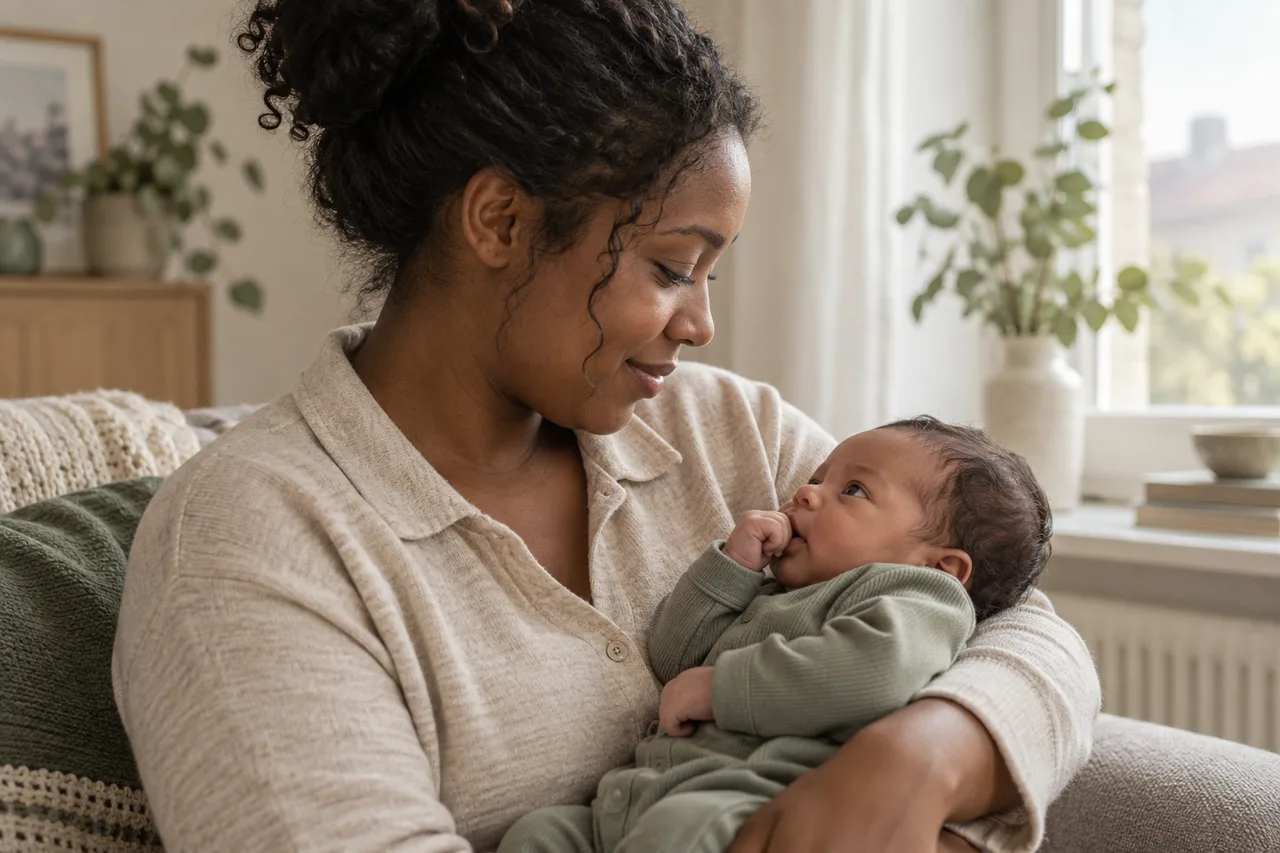 A mother attentively watching her baby's cues