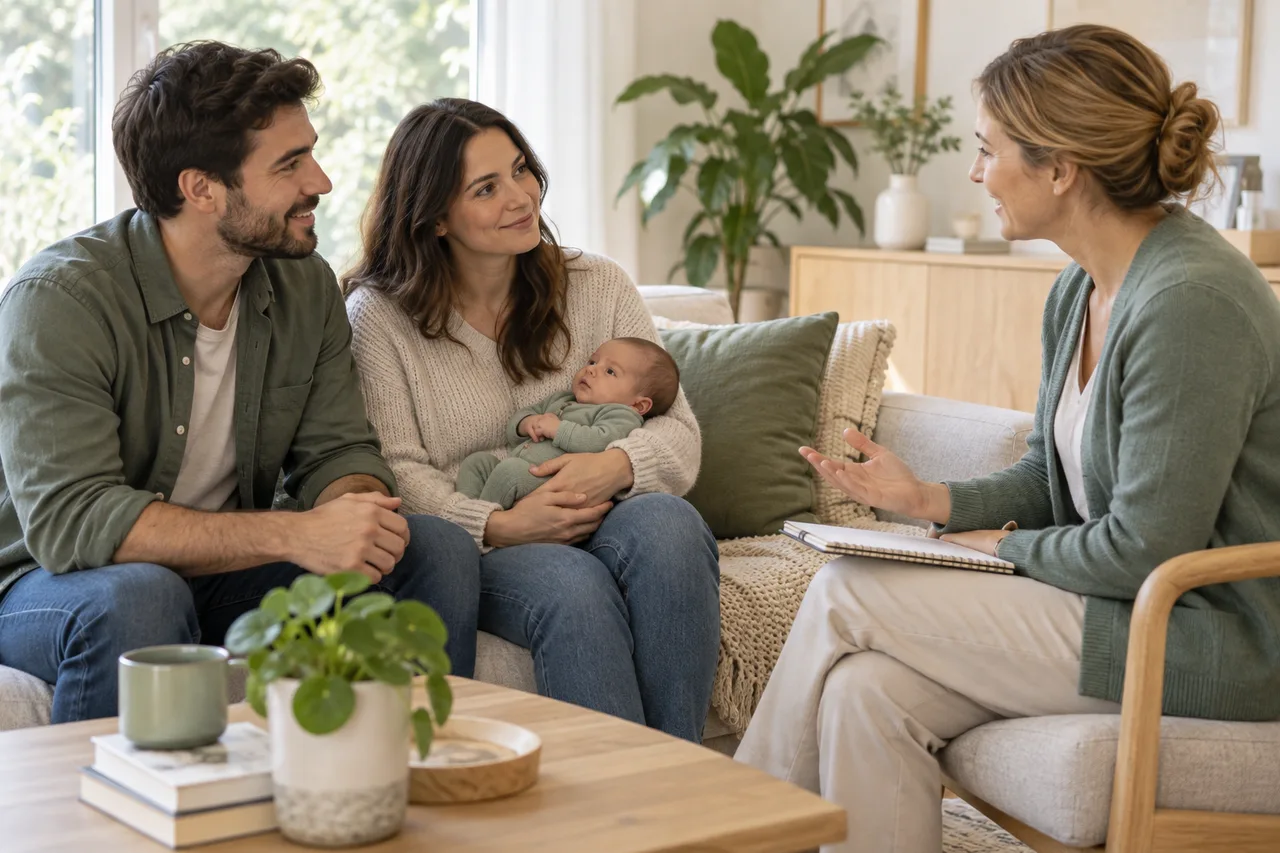 Parents talking with a breastfeeding supporter