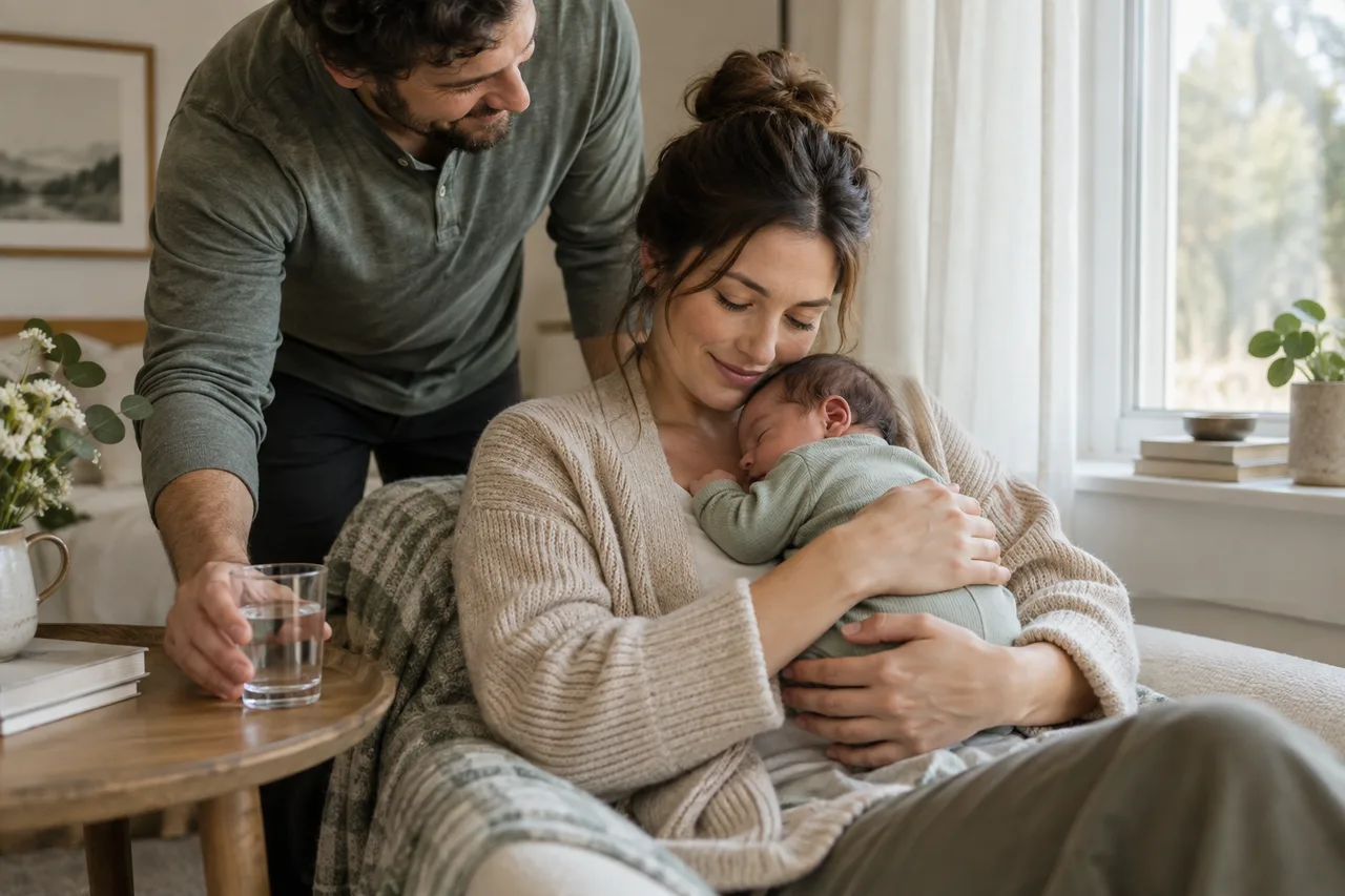 Parents sharing a quiet moment with their newborn