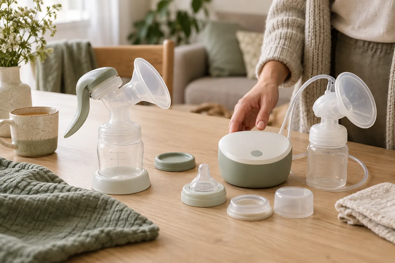 A manual and an electric breast pump